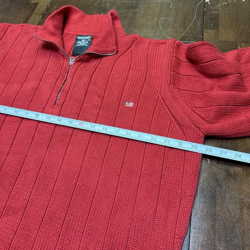 Polo Ralph Lauren Jeans Knit 1/4 Zip Sweater Men's XL Red Thick Heavy‎